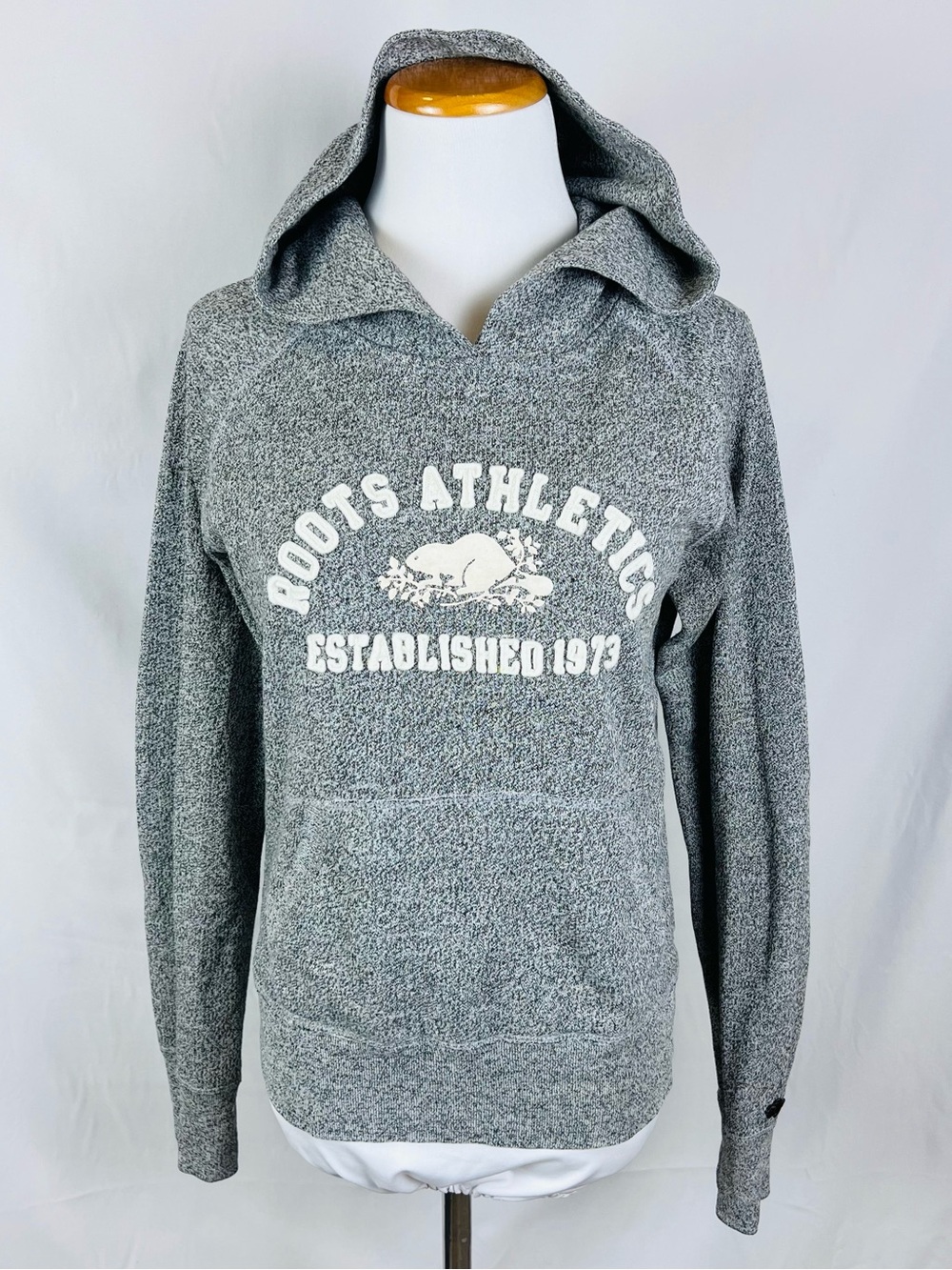 Roots Grey Logo Hooded Pullover Sweatshirt